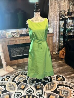 J Crew Green Sleeveless Faux Tie-Waist Dress